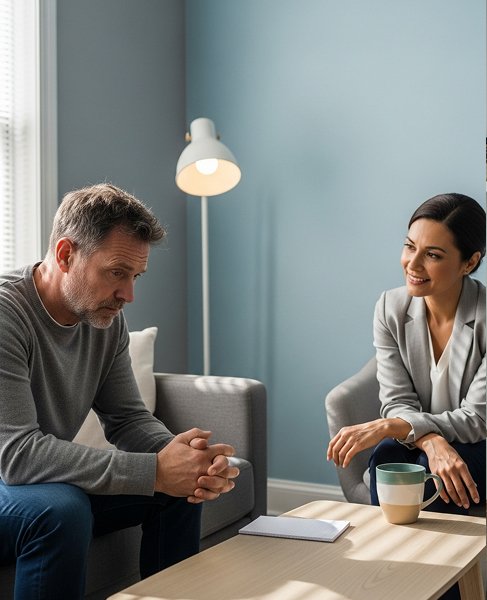 Мужчина на приеме у психотерапевта